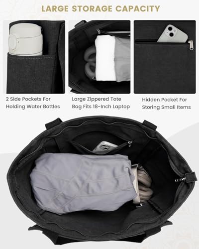 Gonex Yoga Mat Bag For Women Canvas Tote Pilates Gym Bag With Mat Carrier - color: Black, size: Large(17.7×6.1×15.3inch)