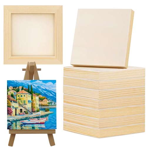 Aodaer 8 Pack Wood Panels 5 x 5 Inch Wooden Panels Canvas Unfinished Craft Wood Boards Panels for Art Crafts, Acrylic and Oil Painting, Pouring, DIY Projects - size: 5 x 5 Inch