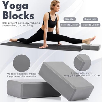 Simgoing 14 Pcs Yoga Kits for Home Workouts Pilates Equipment Set for Women Beginners, Hot Yoga Towel Blocks Strap, Knee Pad, Resistance Loop Exercise Band, Massage Lacrosse Ball, Pilates Ball - color: Gray