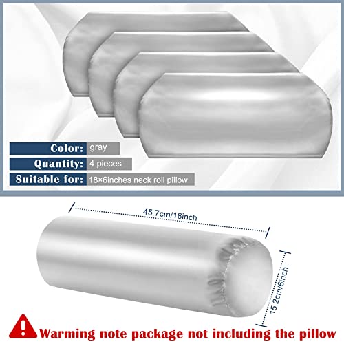 Remerry 4 Pack 18 x 6 Inches Gray Silk Satin Neck Roll Pillow Cases, Cover Only Round Neck Bolster Pillow Covers Cervical Cylinder Case with Zipper, Pillowcases for Hair Skin - color: Gray, size: 18 x 6 inches