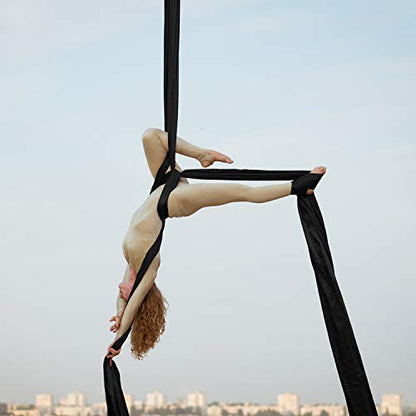 Aerial Silks Yoga Swing Set, Fitness Aerial Yoga Kit | Anti-Gravity Flight Aerial Yoga Hammock Kit; Low/Non Stretch Nylon Tricot Fabric; For Fitness & Dance; Hardware Included - color: Black
