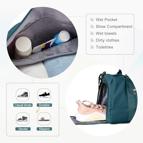 Gym Bag for Women Men with Shoes Compartment,Sports Duffle Bag Personal item travel Duffel Bags Tote Bag Small Carry on Weekender Overnight Bag Workout Dance Bag Hospital Holdalls Peacock Blue - color: A1-Peacock Blue