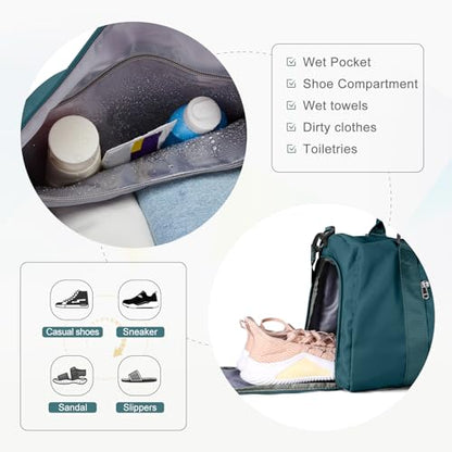 Gym Bag for Women Men with Shoes Compartment,Sports Duffle Bag Personal item travel Duffel Bags Tote Bag Small Carry on Weekender Overnight Bag Workout Dance Bag Hospital Holdalls Peacock Blue - color: A1-Peacock Blue