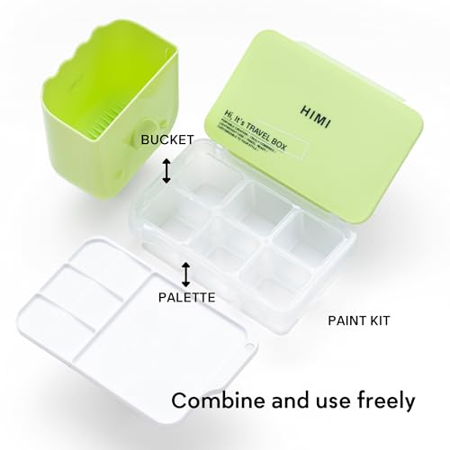 HIMI Travel Box Gouache Set – Holds up to 12 Colors, Mixing Palette, Brush Washer Bucket with Built-in Cleaning Grooves, Unique Portable Carry Bag for Artists & Beginners