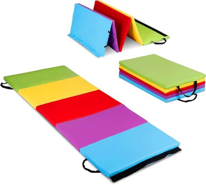 ZENY Folding Gymnastics Mat, 5-Panel Gym Mat Tumbling Mat | with Carry Handles for Home Workouts, Exercise Mat for Yoga and Play, 77''x30''x1.4''