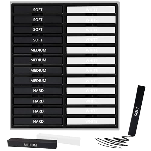 24 Pcs Compressed Charcoal Sticks with Soft, Medium, Hard and White Charcoal, Square Charcoal Stick Kit for Drawing, Sketching and Shading (12 Black and 12 White) - color: 12 Black + 12 White