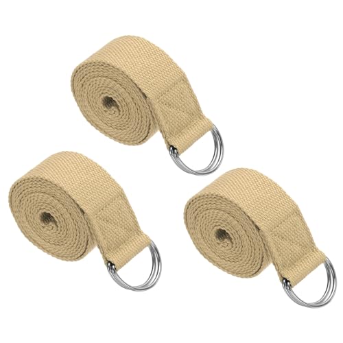 PATIKIL Yoga Strap for Stretching Cotton Yoga Belt with Adjustable Metal D-Ring Buckle Stretch Band for Fitness Pilates - color: Khaki