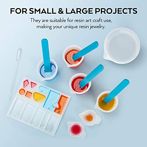 Silicone Resin Measuring Cups Tool Kit- Nicpro 250 & 100 ml Measure Cups, Silicone Popsicle Stir Sticks, Pipettes, Finger Cots for Epoxy Resin Mixing, Molds, Jewelry Making, Waxing, Easy Clean - color: White, size: 250ml+100ml