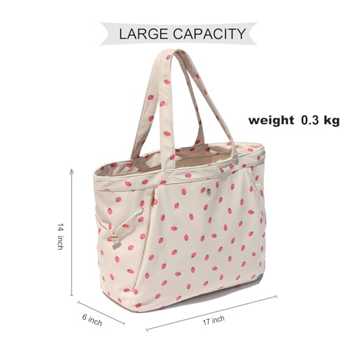 ESVAN Corduroy Yoga Tote Bag Gifts for Women Drawstring Yoga Mat Bag for Office Workout Travel Carryall Pilates Gym - color: Pink Strawberry