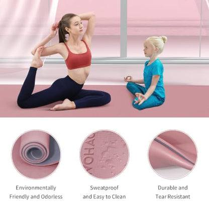 8mm Extra Wide 80cm Yoga Mat Non Slip | Spacious 80cm x 72" mat for tall users, gym, pilates. POE, reversible dual-color, non-slip, tear-proof, odorless, strap. - color: Dark Powder+Dark silve