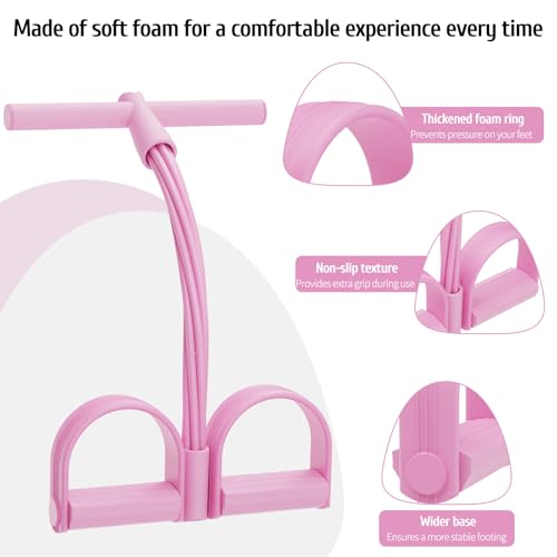 7F 2026 Pedal Resistance Band with Handles, 6-Tube Elastic Exercise Band for Abdomen/Waist/Arm/Leg, Durable Natural Rubber Home Gym Fitness Equipment, Pink