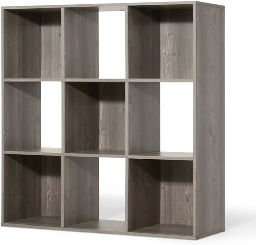 CAPHAUS Sturdy Room 11-Inch Cube Storage Organizer Shelf, with Thick Exterior Edge, Storage Shelf Divider w/Back, Bookcase, 9-Cube, Rustic Grey Oak - color: Rustic Grey Oak, size: 9 Cube
