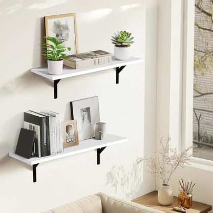 Tectocker-DOU 24" Long Floating Book Shelves for Wall, Heavy Duty, White - color: White, size: 24W×8D
