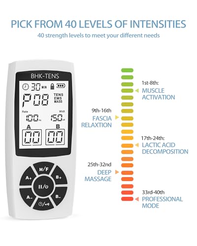 Rechargeable TENS Unit EMS Muscle Stimulator 22 Modes 40 Intensity Dual Channel Electronic Pulse Massager for Neck Back Shoulder Leg Pain Relief, Portable Physical Therapy Machine with 8 Pads - color: 1080beige