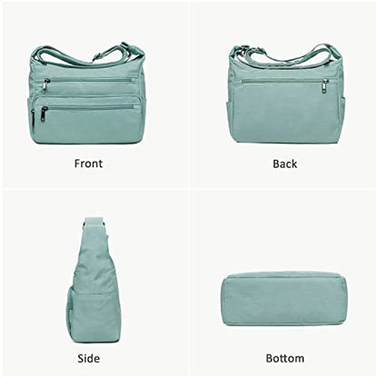 VOLGANIK ROCK RFID Purses for Women Fabric Nylon Multi Pocket Crossbody Bag Ladies Travel Handbag - color: Light Green, size: Standard