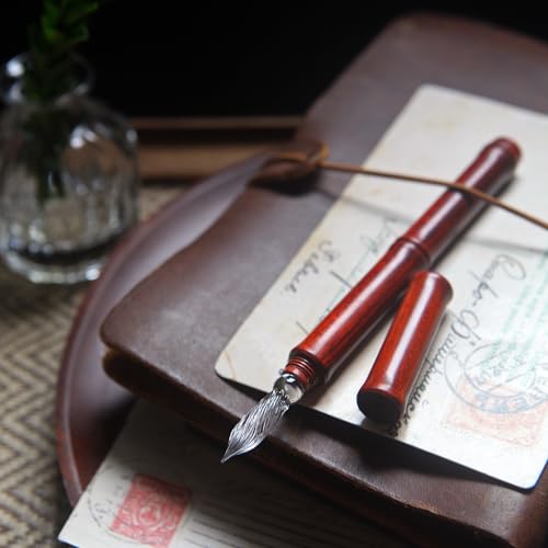 SeventyTwo Handmade Glass Dip Pen with Wood Handle, Fine Point Writing Instrument with Display Case (Red) - color: Red