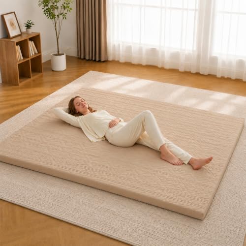 Mollydot Japanese Floor Mattress Full Size 54"x 75", Futon Mattress with Cotton Washable Cover, Roll Up 2.5" Thick Tatami Mat, Portable & Foldable Floor Bed Mattress for Guest Room Dormitory (Coffee) - color: Coffee, size: Full(75"l X 54"w X 2.5"th)
