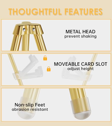 Display Easel Stand for Sign, Lightweight Tripod with Bag, Portable Adjustable Artist Easels for Outdoor Painting Canvas/Posters/Wedding, 1PC Gold