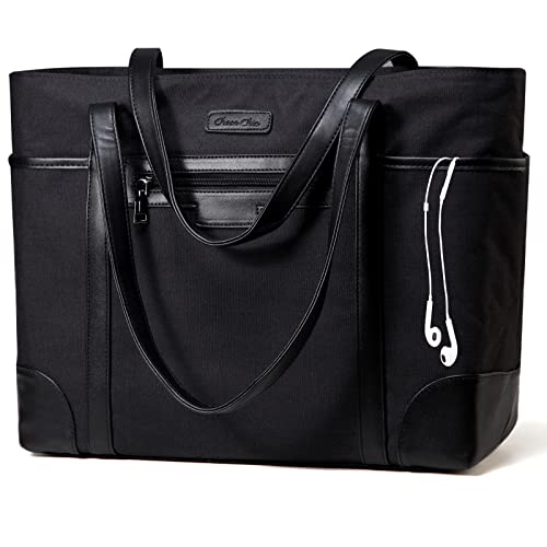Laptop Bag for Women,ChaseChic Waterproof Classic Teacher's Tote Bag 15.6in Computer Work Bags for Women with Luggage Strap - color: Black-15.6in