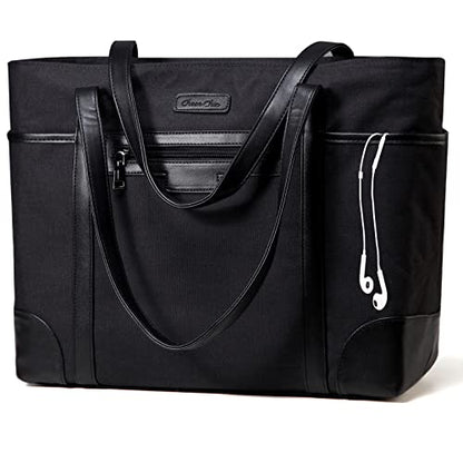 Laptop Bag for Women,ChaseChic Waterproof Classic Teacher's Tote Bag 15.6in Computer Work Bags for Women with Luggage Strap - color: Black-15.6in