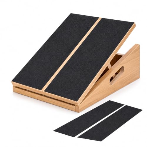 Professional Adjustable Wooden Slant Board, 5 Angle Incline Board for Calf Stretching, Squat Wedge & Ankle Mobility, Non-Slip Portable Exercise Board for Home Gym