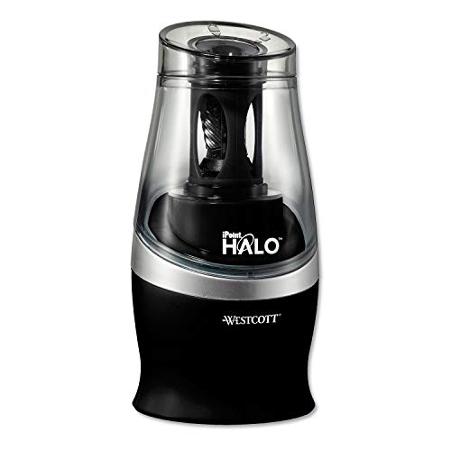 Westcott Halo Colored Pencil Non-Stick Electric Sharpener, Ac-Powered, 3.5 X 6.75, Black/Silver