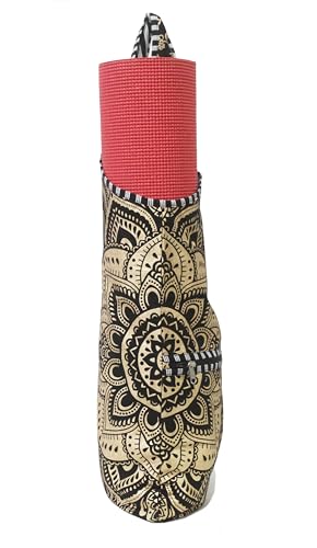 INDIAN CRAFT CASTLE Yoga Mat Bag | Tote Mat Bag | Sling Yoga Tote w/Large Side Pocket & Zipper Pocket | Yoga Mat Carrier Fits Most Size Mats - color: Black Gold