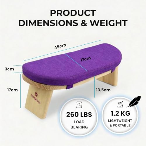 Yogikuti Folding Meditation Bench, Purple | Removable Cushion, Wooden Seiza Kneeling Stool, Ergonomic Meditation Seat, for Home & Yoga Studio, Comfortable Posture (Purple) - color: Purple