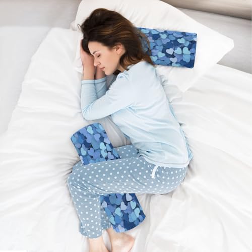 Bolster Pillow Neck Pillow Round Soft Health Memory Foam Pillows Long Cylindrical Body Pillow with Removable Cover Cute Back Yoga Blue Hearts 17" x 5.5" - color: Blue Hearts