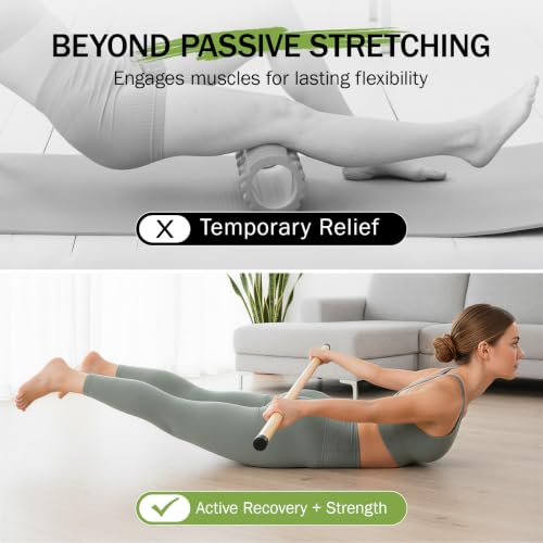 Slim Panda 5FT Yoga Stick - Natural Bamboo Stretching Stick with Non-Slip Caps - 1.57" Thick Exercise Balance Pole for Posture Correction & Physical Therapy