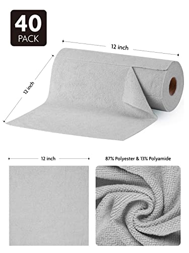 Fantasticlean Microfiber Cleaning Cloth Roll- 40 Sheets, 12" x 12" (Grey) - color: Grey, size: 40 pack
