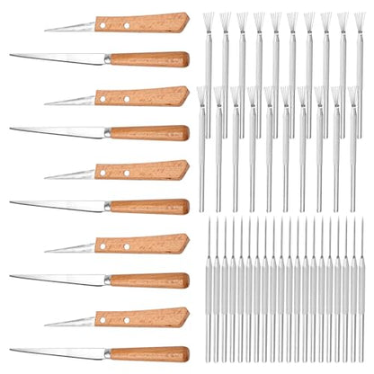 Fettling Knife and Sculpture Feather Pin Set, 10pcs Knife + 40pcs Pin Wooden Handle Carving Knife Ceramic Polymer Clay Pottery Tools for Pottery Sculpting Carving Modeling Craft Art DIY
