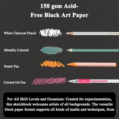 Fuxi Black Paper Sketchbook, 2-Pack - 5.5" x 8.5" | 90lb/150gsm Black Sketch Paper, 50 Sheets Per Pad - color: Black