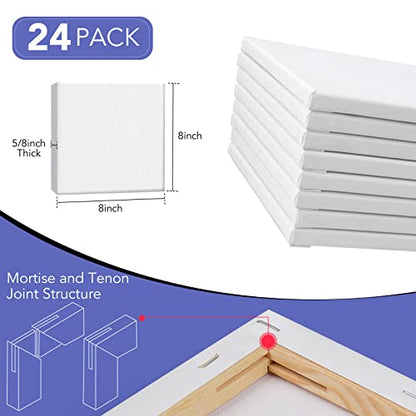 Stretched Canvases for Painting, 8x8, Pack of 24, Primed Acid-Free, 5/8 Inch Thick Wood Frame Blank Canvas, Art Canvases for Beginners, Artists for Oil Paint,Acrylic Paint, Pouring Painting. - size: 8X8IN 24 Packs