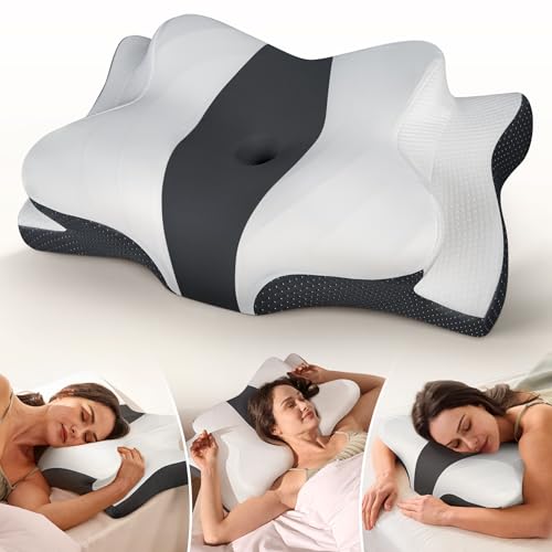 Cozyplayer True Cooling Cervical Neck Pillow for Pain Relief, Ergonomic Side Sleeper Pillow for Neck Support, Odorless Orthopedic Contour Memory Foam Pillows, Bed Pillow for Back Stomach Sleeper - color: Dark Grey