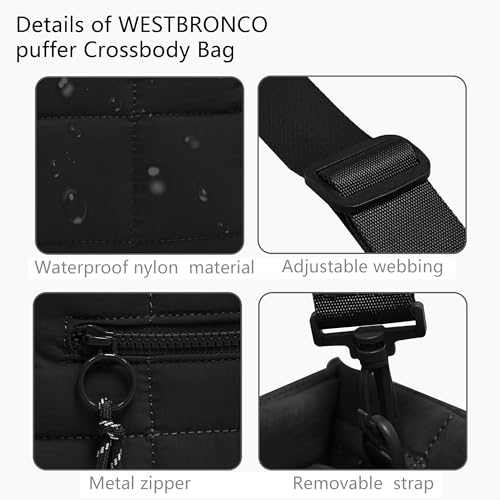 Quilted Crossbody Bags for Women,Puffer Weekender Overnight Bag,Purse Handbag Organizer,Small Tote Bags Shoulder Bag - color: Black