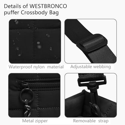 Quilted Crossbody Bags for Women,Puffer Weekender Overnight Bag,Purse Handbag Organizer,Small Tote Bags Shoulder Bag - color: Black