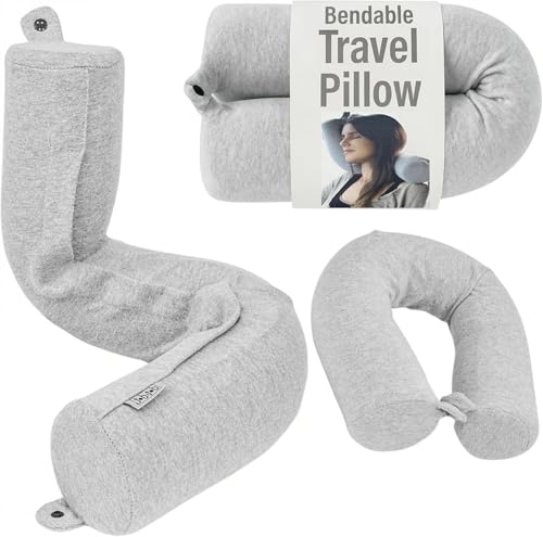 Dot&Dot Twist Memory Foam Travel Pillow, Bendable Neck Pillow for Airplane, Car and Home, 26-Inch Adjustable Roll with Washable Cotton Cover, Gray - color: Gray, size: Standard (26")