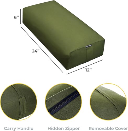 Firm Large Yoga Bolster, 24x12x6in - color: Olive Green - Zippered Cover, size: 2 Pack