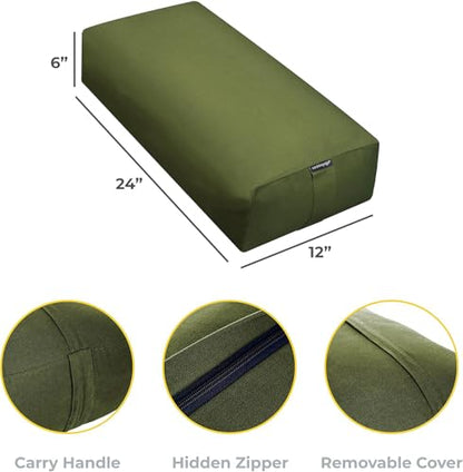 Firm Large Yoga Bolster, 24x12x6in - color: Olive Green - Zippered Cover, size: 1 Pack