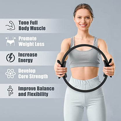 RitFit Pilates Ring 14 Inch Magic Fitness Circle for Inner Thigh Toning | Bonus Workout Guide & Storage Bag Included, Lightweight & Portable, Pilates Yoga Full Body Toning - style: Black