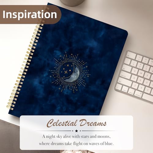Cute Spiral Notebook journal A4 Aesthetic Pretty Design for Women Girls Kawaii with Pocket, 8.5 x 11 inch, Lined, Blue Moon - color: Blue Moon, style: Lined