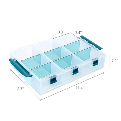 MyGift Single Stackable Tray, Add-on for 11 Inch Clear Arts & Crafts Storage Box with Blue Accents, 9 Compartment Sewing Supplies Organizer 3 Drawers and Removable Dividers - color: Clear& Blue (Add on Tray Only)
