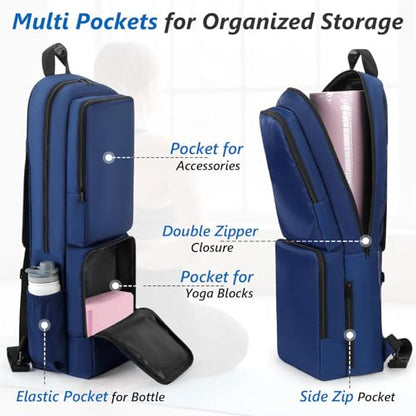 VISEMAN Yoga Mat Bag Carrier Waterproof Yoga Backpack with Multi Pockets, Lightweight Adjustable Yoga Bag for Mat, Yoga Blocks, Yoga Accessories - color: Navy Blue