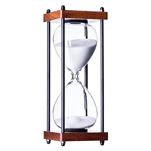 Large Hourglass Timer 60 Minute, Decorative Wooden Sandglass, White - color: White Sand