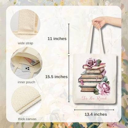 Aesthetic Canvas Tote Bag for Women with Inner Pocket - color: Read-rose
