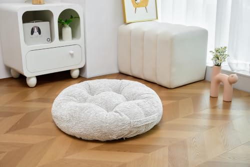 Floor Pillow, Large Meditation Sitting Cushion with Handle | for Tatami, Living Room, Yoga Use for Adults and Kids (1, Round, Light Gray, 22" x 22" x 6") - color: Round, Light Gray