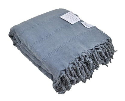 InfuseZen Large Stonewashed Organic Cotton Turkish Throw Blanket - Denim - color: Extra Large Denim (92" X 69")