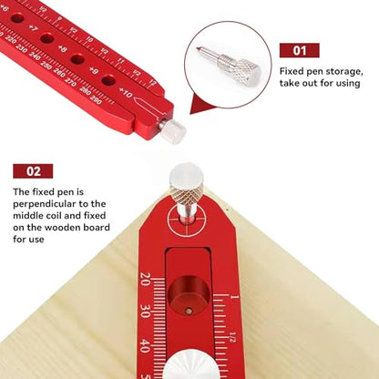 Woodworking Compass Scriber, Woodworking Circle Ruler Aluminium Alloy Adjustable Woodworking Circular Drawing Tool for Carpenter Tool