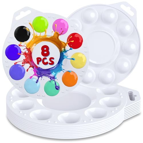 Halobios 8-Pack Plastic Paint Tray Palettes, 10 Wells Acrylic Paint Palettes Set with Hanging Hole for Kids or Students, Watercolor Palette Painting Tray for School, Art Class & DIY Projects & Party - size: 8 Pcs